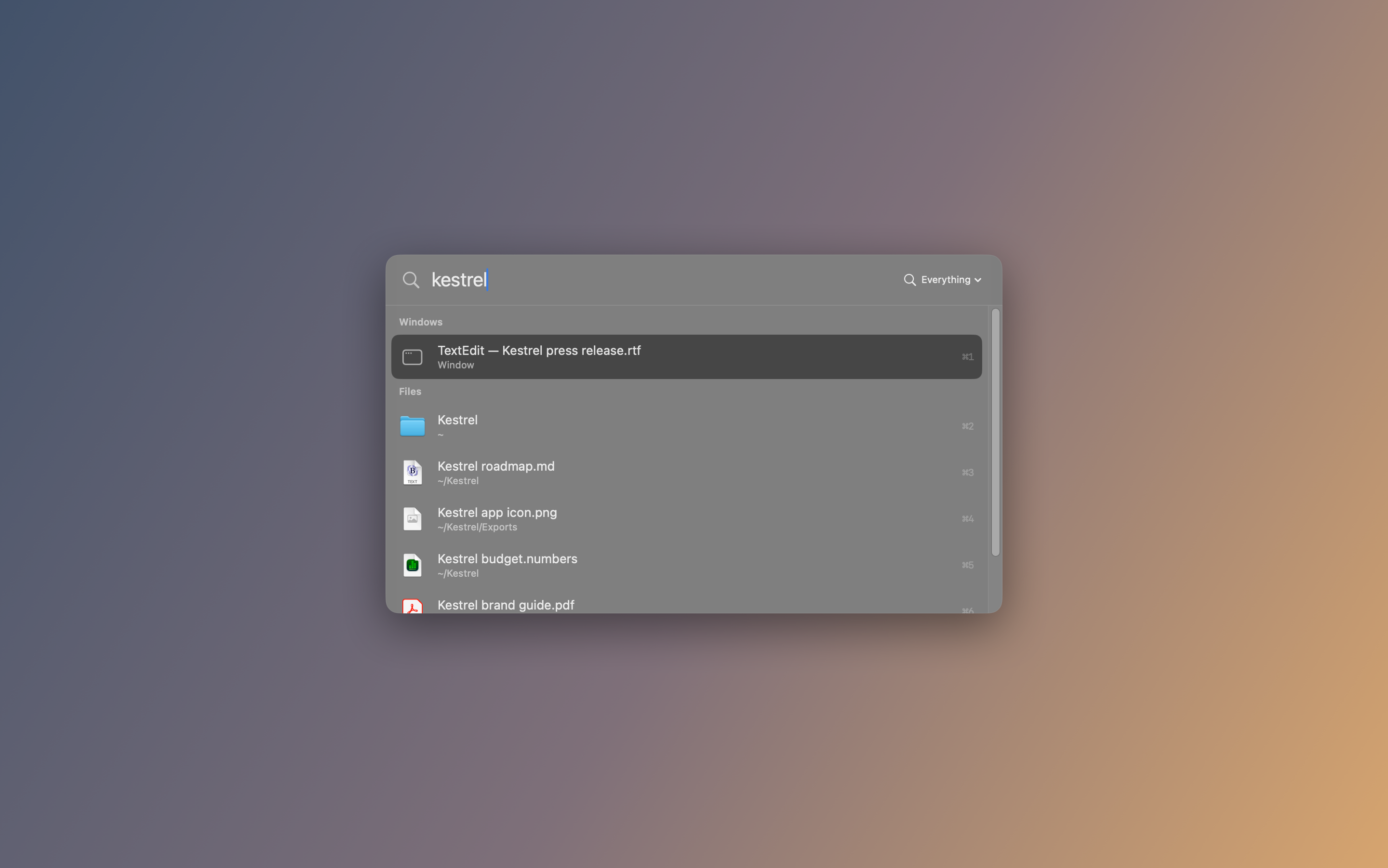 Search palette: windows and files for one query