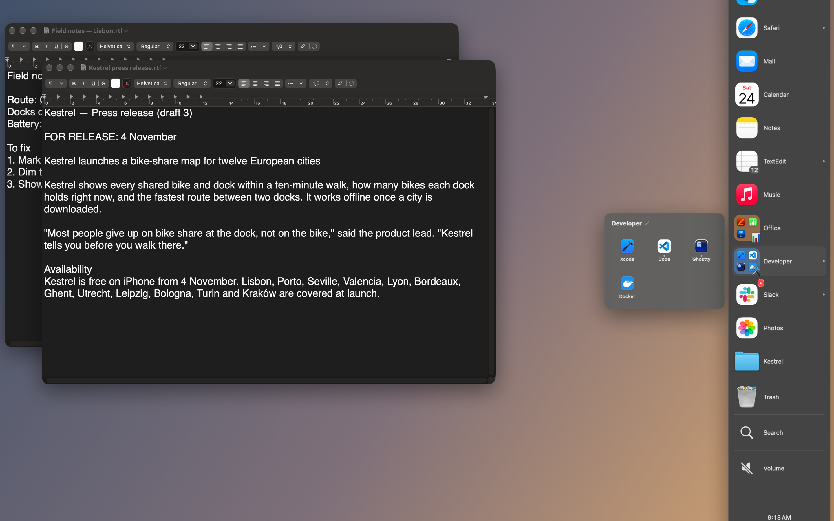 A group of developer tools opened from the bar