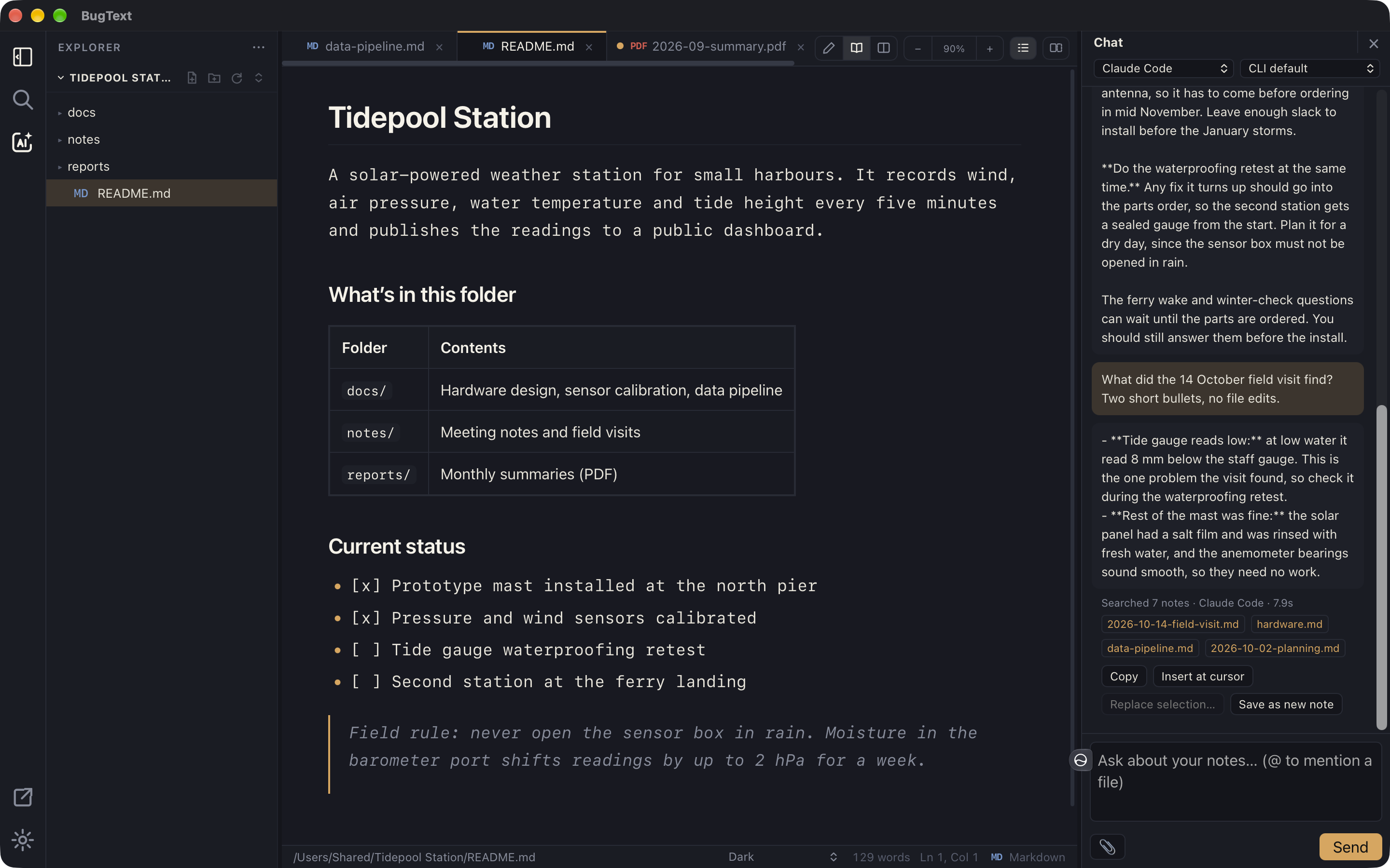 AI chat answering from the open folder