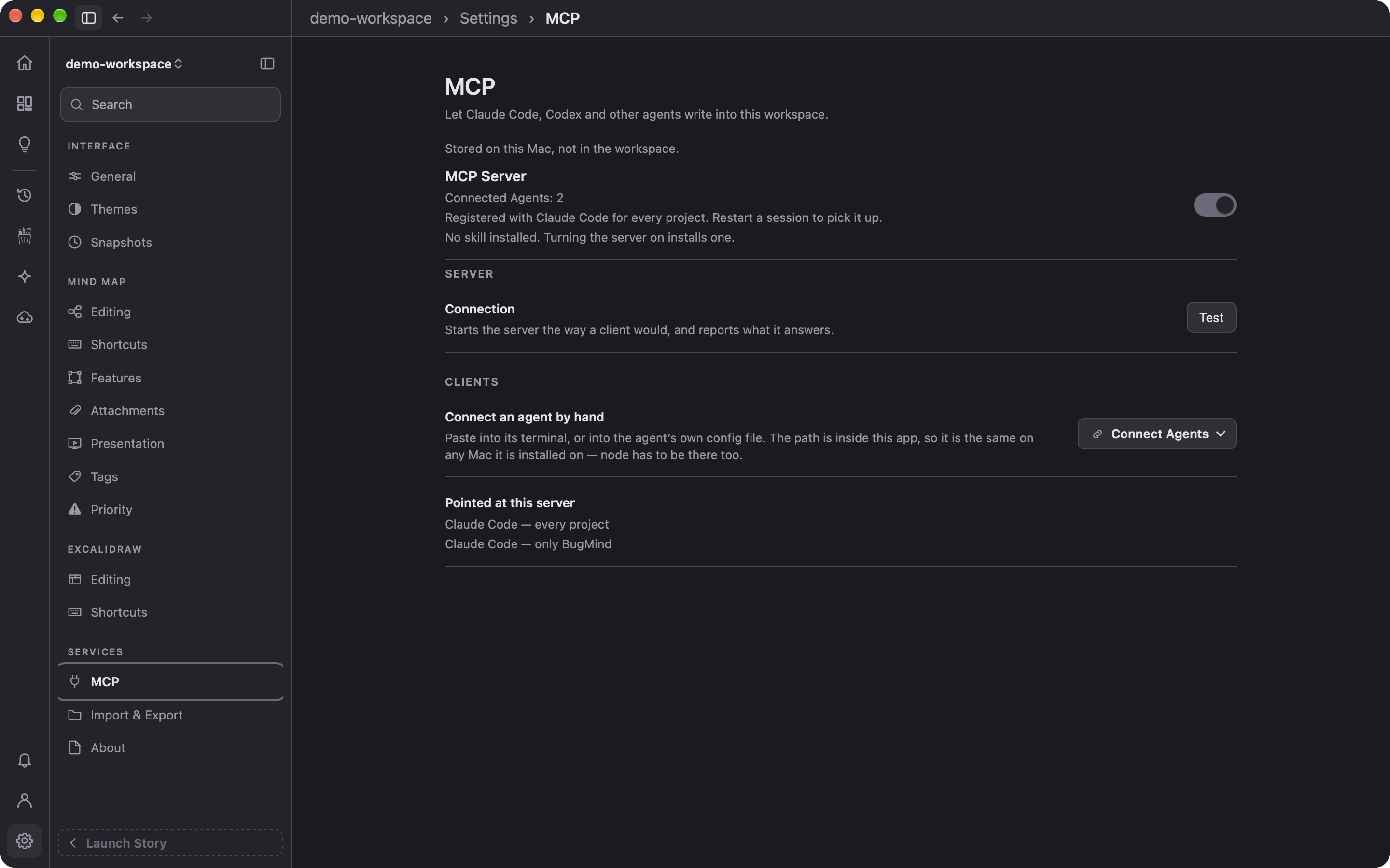 Settings › MCP: connect Claude Code or Codex